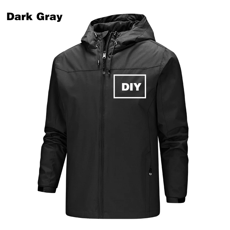 Dark Gray Custom Logo Design Printed Men's Hoodies Waterproof Slim Fit Hooded Autumn Sweatshirt Jacket Long Sleeve Custom Coat S-3XL - Цвет: Dark Gray