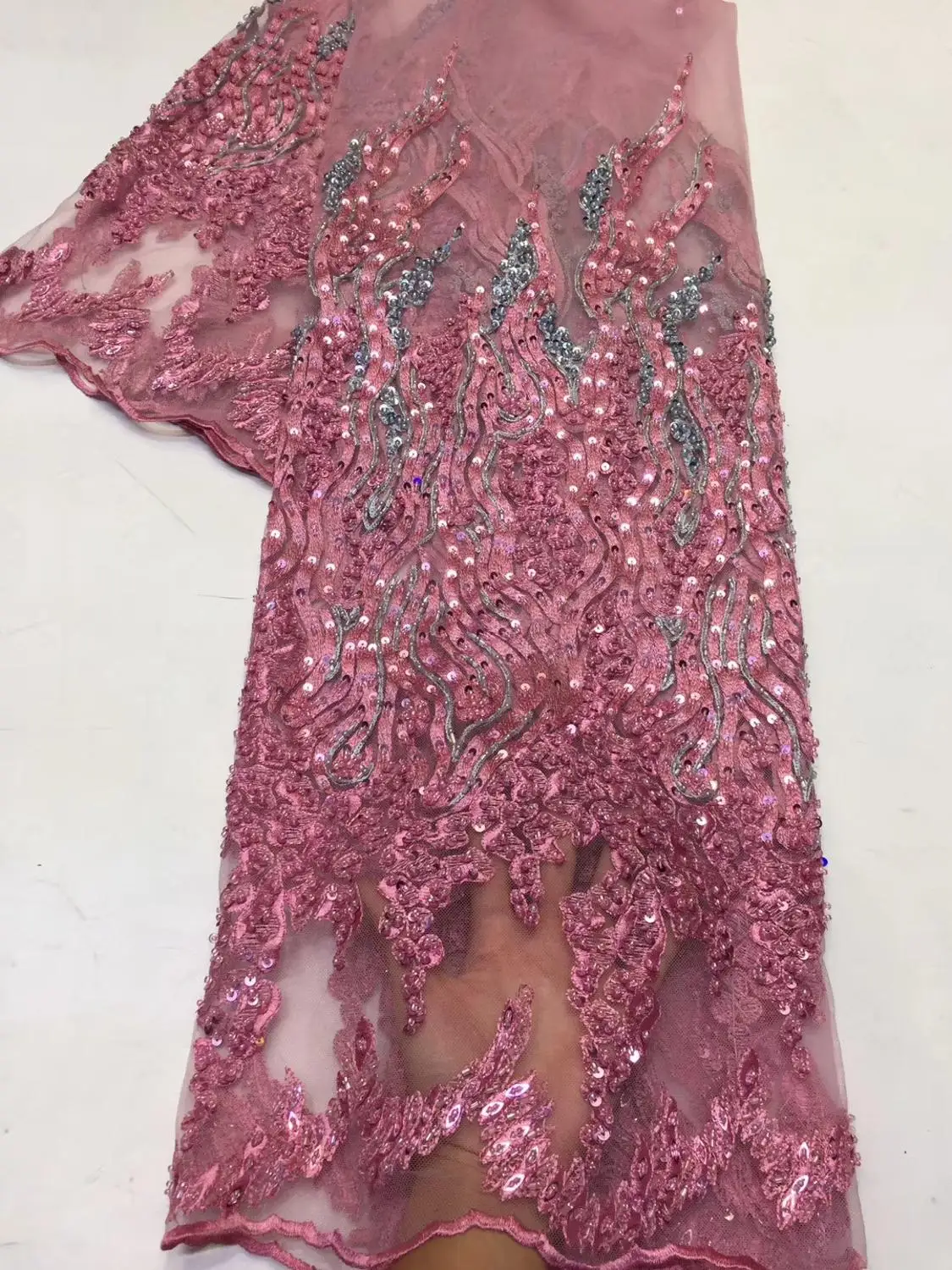 Розовая ткань с блестками из бисера и хлопка тюль нигерийская сетка индийское