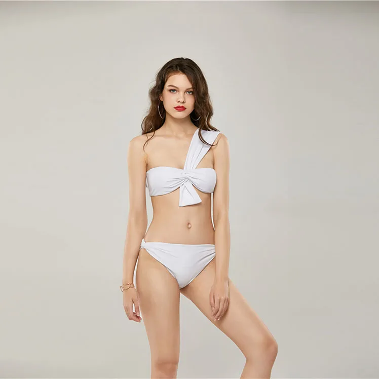 LaFata женский бикини купальник на одно плечо с узлом груди Однокомнатный