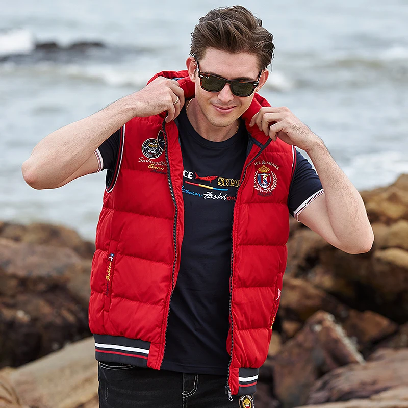 Мужской жилет зима 80% пуховик повседневный мужская куртка без рукавов теплый