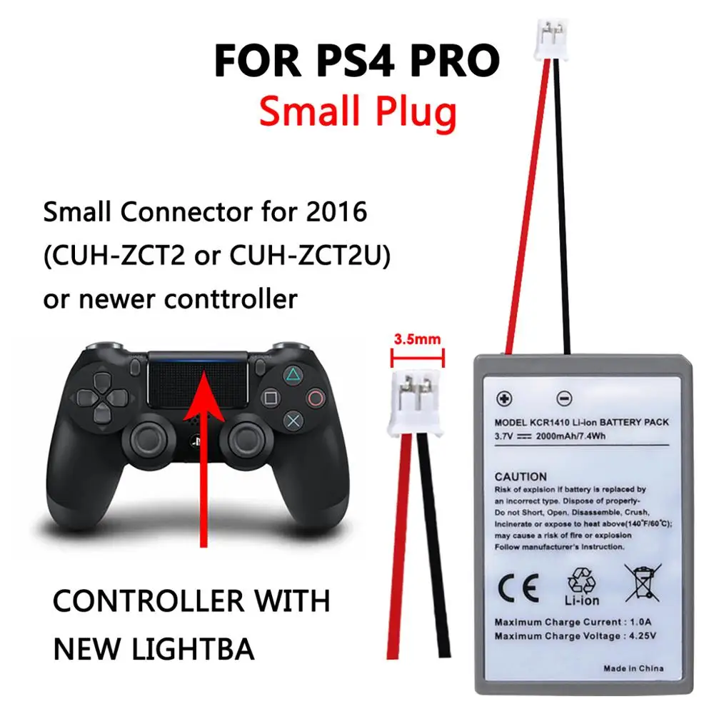 1x2000mAh аккумулятор Замена для Sony PS4 Pro Slim Bluetooth DualShock контроллер второго поколения CUH-ZCT2 или CUH-ZCT2U.