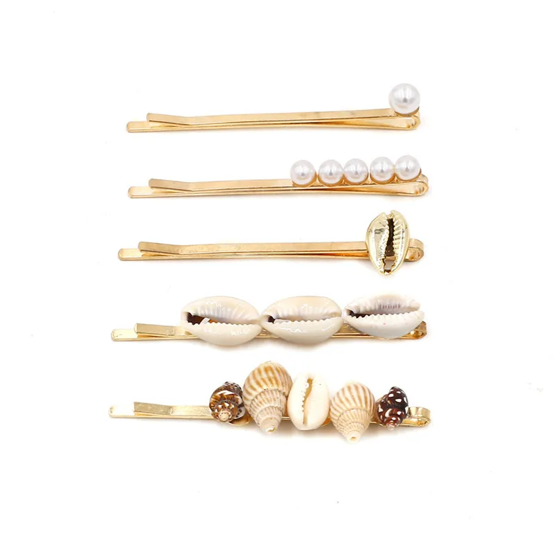 5 шт. богемные летние пляжные заколки для волос с ракушками женщин Инкрустация
