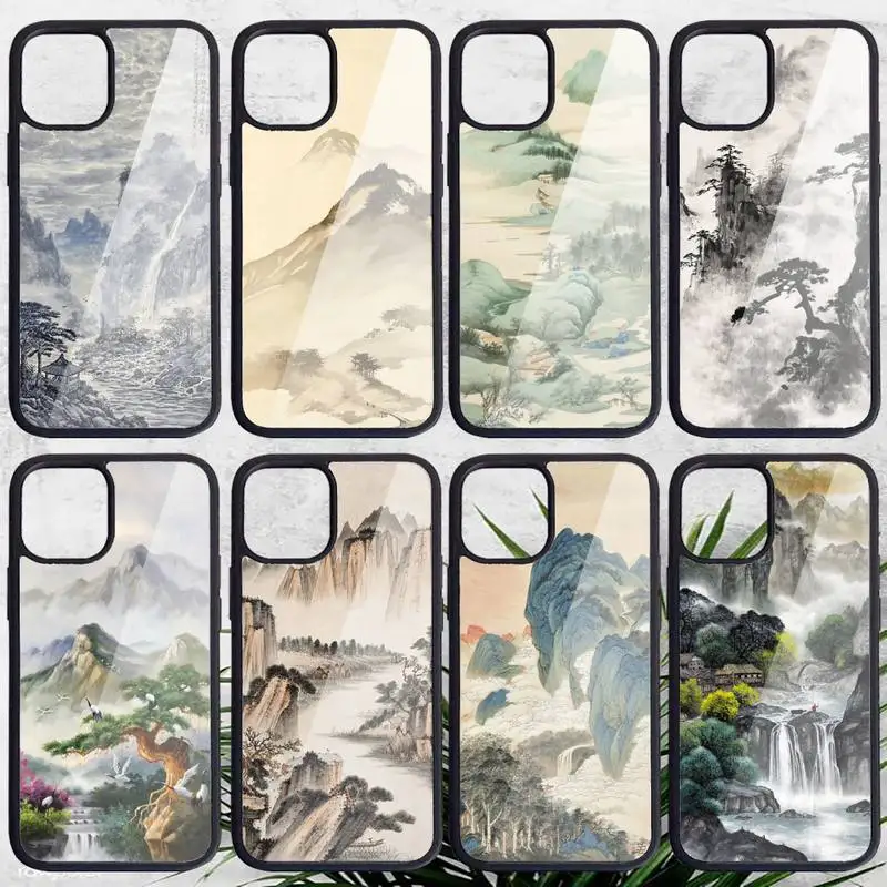 

Chinese Style landscape painting Phone Case PC for iPhone 11 12 pro XS MAX 8 7 6 6S Plus X 5S SE 2020 XR