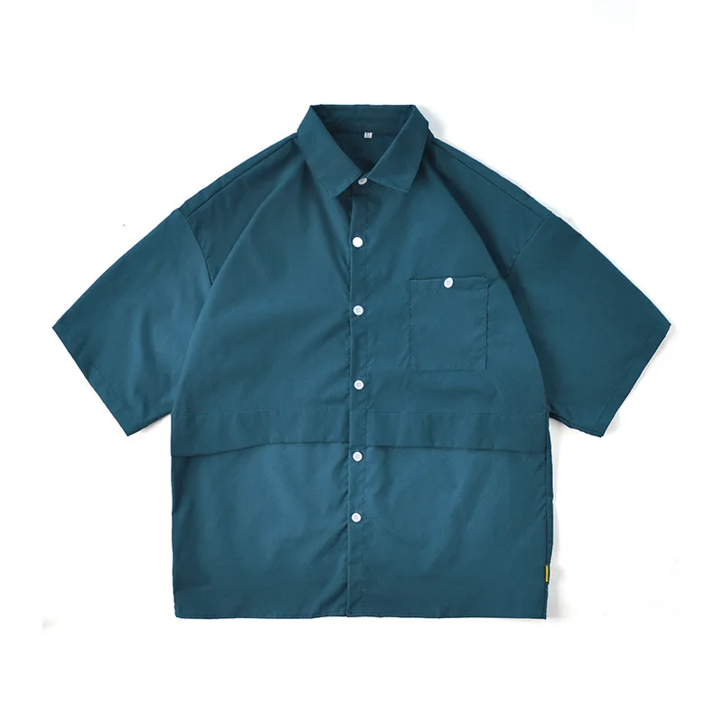 

2021 Summer New Men's Short-sleeved Thin Harajuku Style Five-quarter Sleeved Shirt Coat Trend