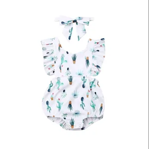 Комбинезон для новорожденных девочек 0-24 мес., комбинезон с оборками и принтом кактуса, летние костюмы, детская одежда
