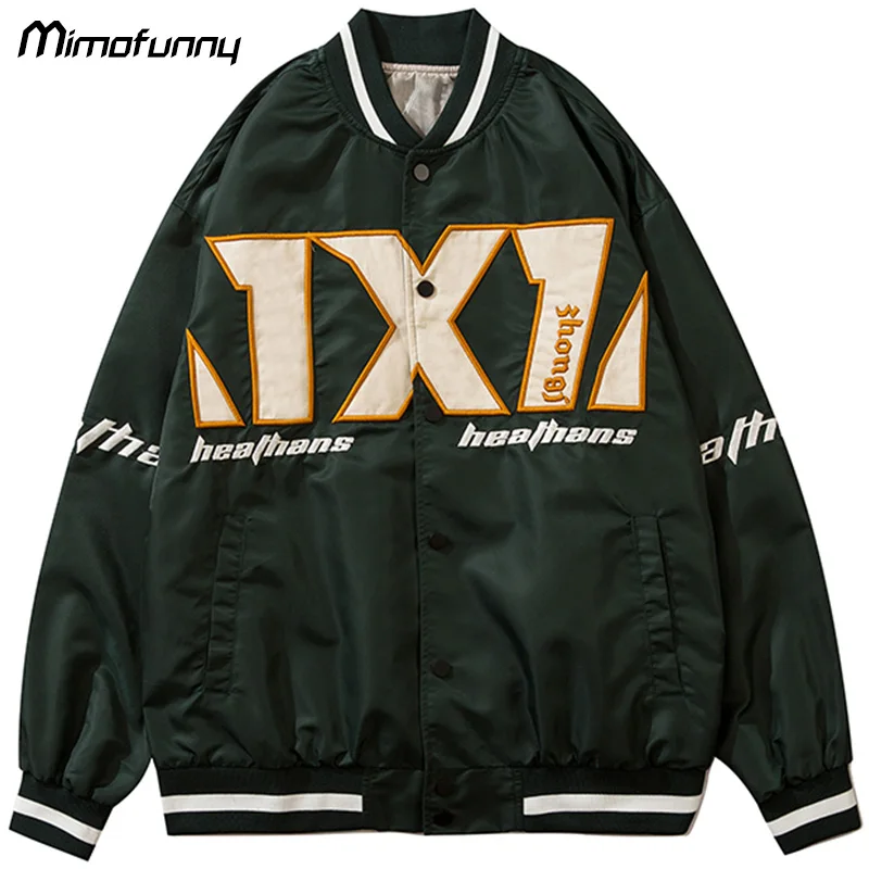 

Baseball Jacket Men Hit Color Punk Letter Embroidery Patch Bomber Coats Baggy Cozy Casual High Street Harajuku Autumn Streetwear