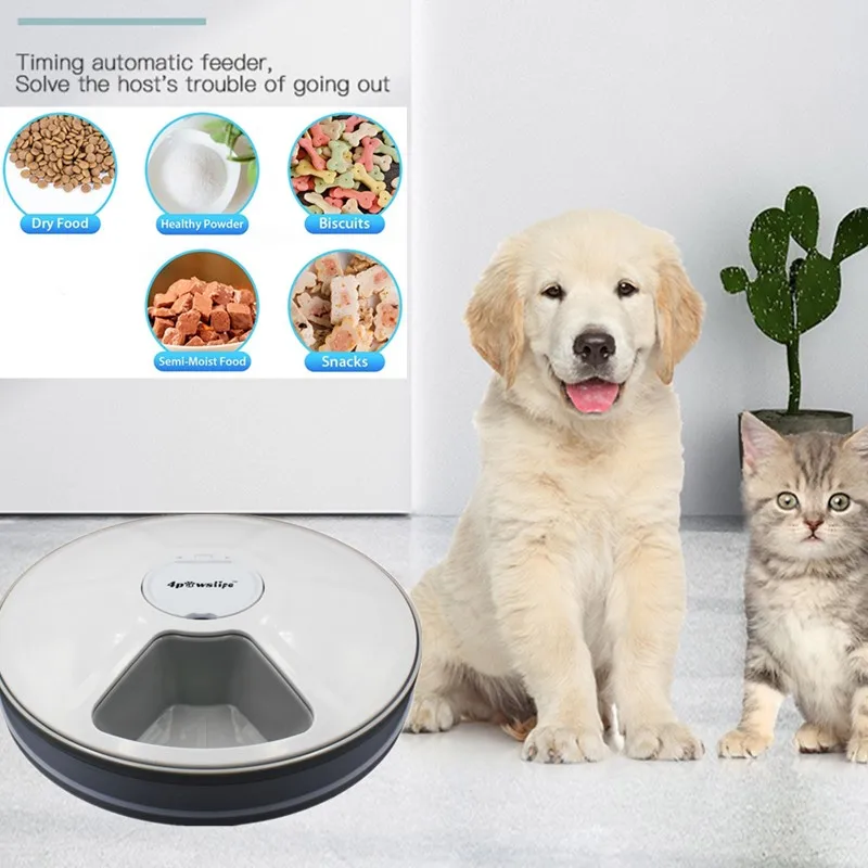 

Round Timing Feeder Automatic Pet Feeder 6 Meals 6 Grids Cat Dog Electric Dry Food Dispenser 24 Hours Feed Pet Supplies 40%off