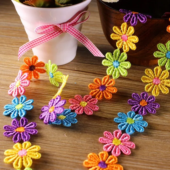 Распродажа Акция! 1 ярд кружевная отделка Ленточные разноцветные вышитые