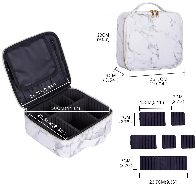 

New Female Fashion Professional Makeup Suitcase For Cosmetics Case Marble Women Big Cosmetic Bag Leather For Manicure Brush Case