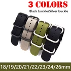 Высококачественный ремешок для часов, 18, 19, 20, 21, 22, 23, 24, 26 мм, армейский зеленый, ZULU, Nato, нейлоновая холщовая ткань, ремешок для часов, черная, серебристая пряжка