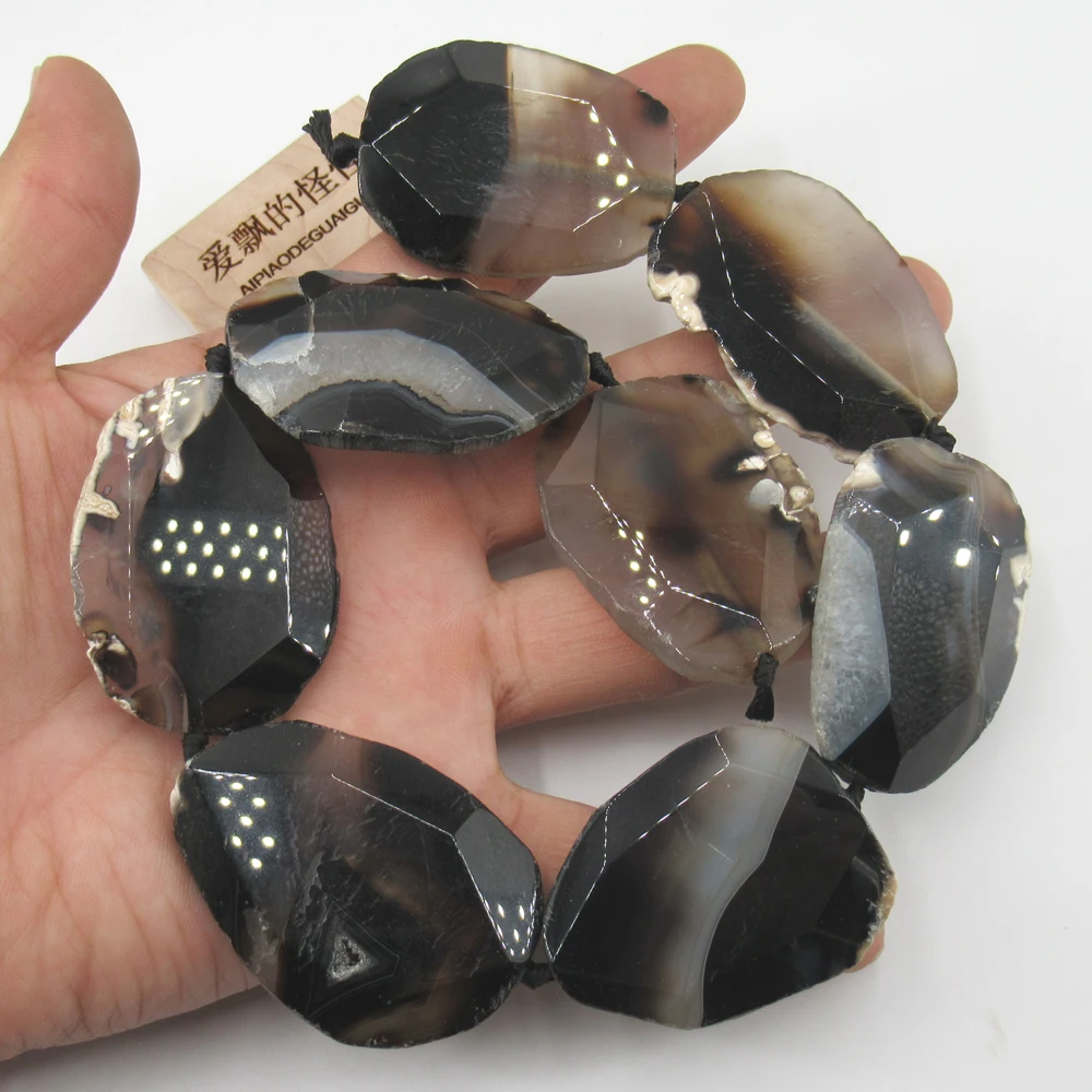 АПДГГ 16.5 32х45мм-36х50мм Черная граненая грубая агатовая геодная друза в форме свободного слоя наггета камней для бусин ювелирных изделий для изготовления своими руками.