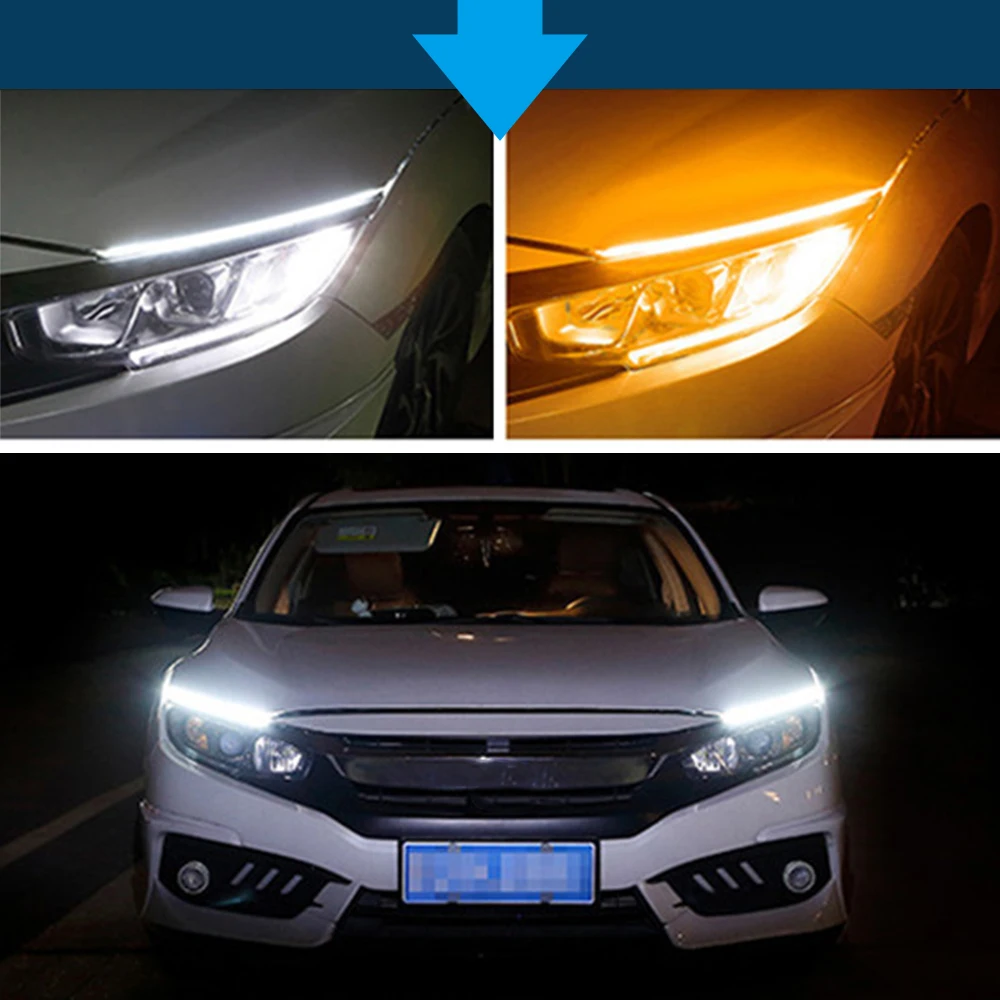 CO LIGHT светодиодный DRL 30 45 60 см дневные ходовые огни Гибкая мягкая трубка направляющая автомобильная светодиодная лента белый указатель поворота желтый Водонепроницаемый 12 В