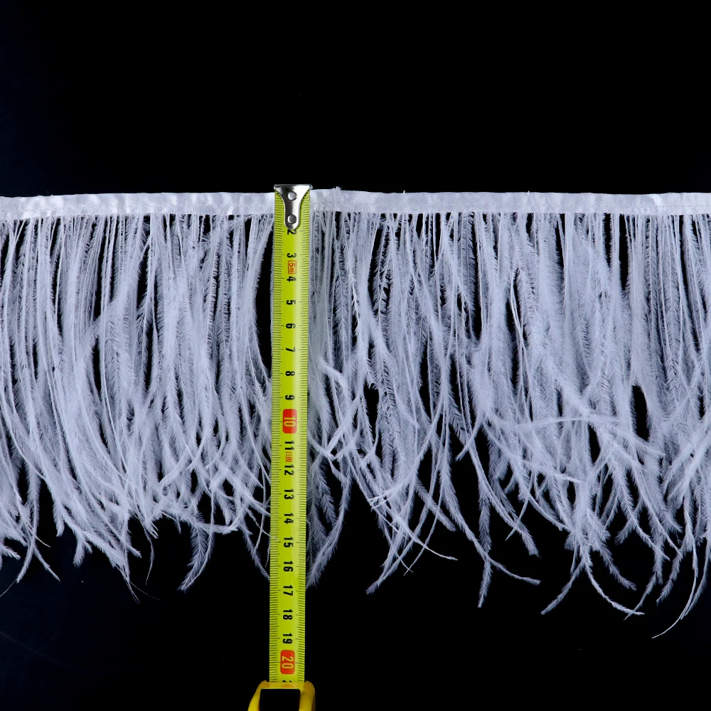 

High Quality Fluffy Fringe Plumes White Ostrich Feather Ribbon Trimming Wedding Dress Sewing Decorative Accessory 15-18 cm/6-7"