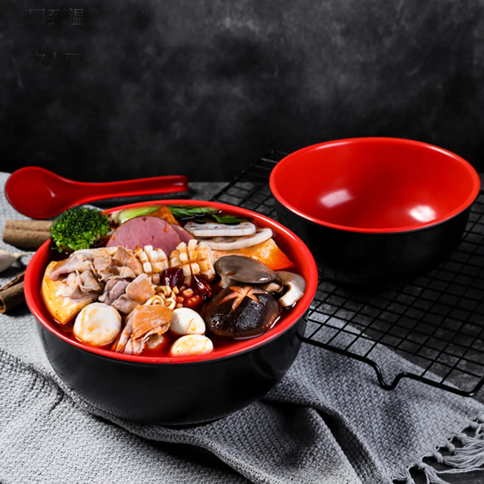 

Set Of 10 Melamine Mis-o Soup Cereal Bowls (Small, Red & Black)