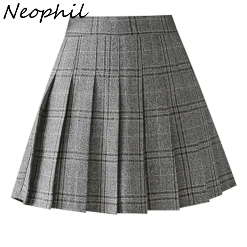 

Neophil England Style 2021 Summer Women Skirts Plaid Mini Skirts Ladies Pleated A-Line Short Skirts Gray Tartan Girls Saia S2042