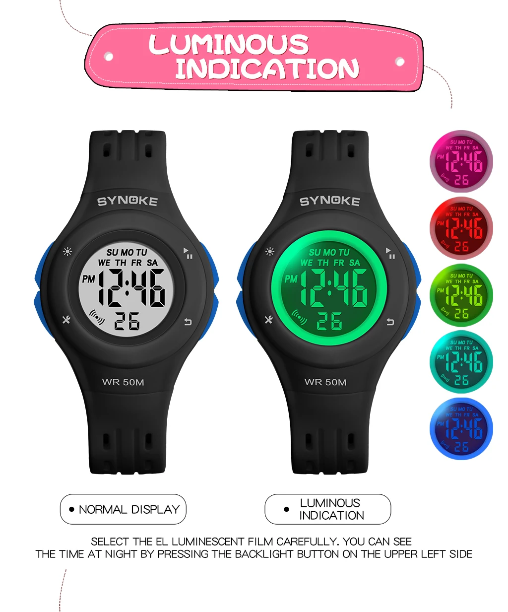 

SYNOKE Children Watch Sports 50M Waterproof Students Digital Watch LED Alarm Electronic Wristwatch Kids Digital Watch Reloj