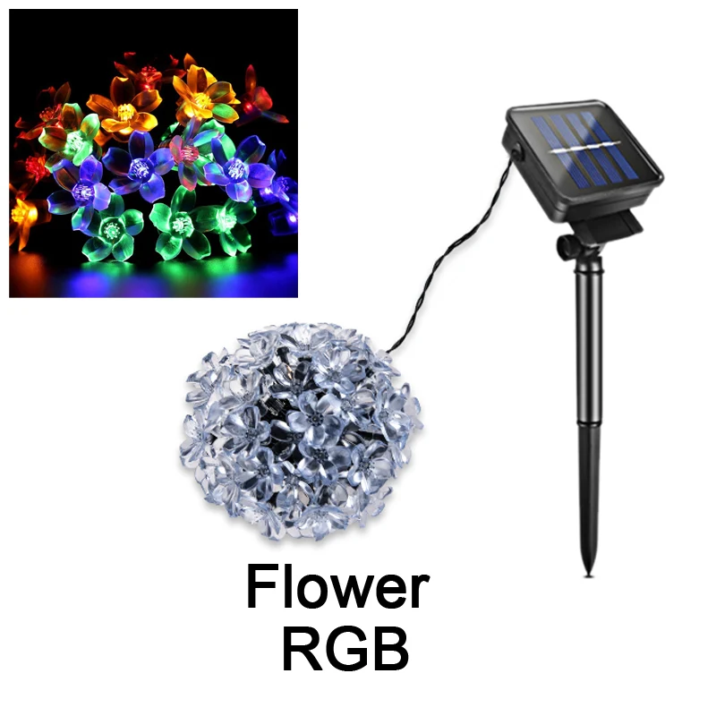 flower RGB Водонепроницаемый Открытый Солнечный уличный свет гирлянда дорожка садовое освещение Настенный светильник гирлянда Сказочный свет пейзаж Рождественское украшение для дома - Испускаемый цвет: flower RGB