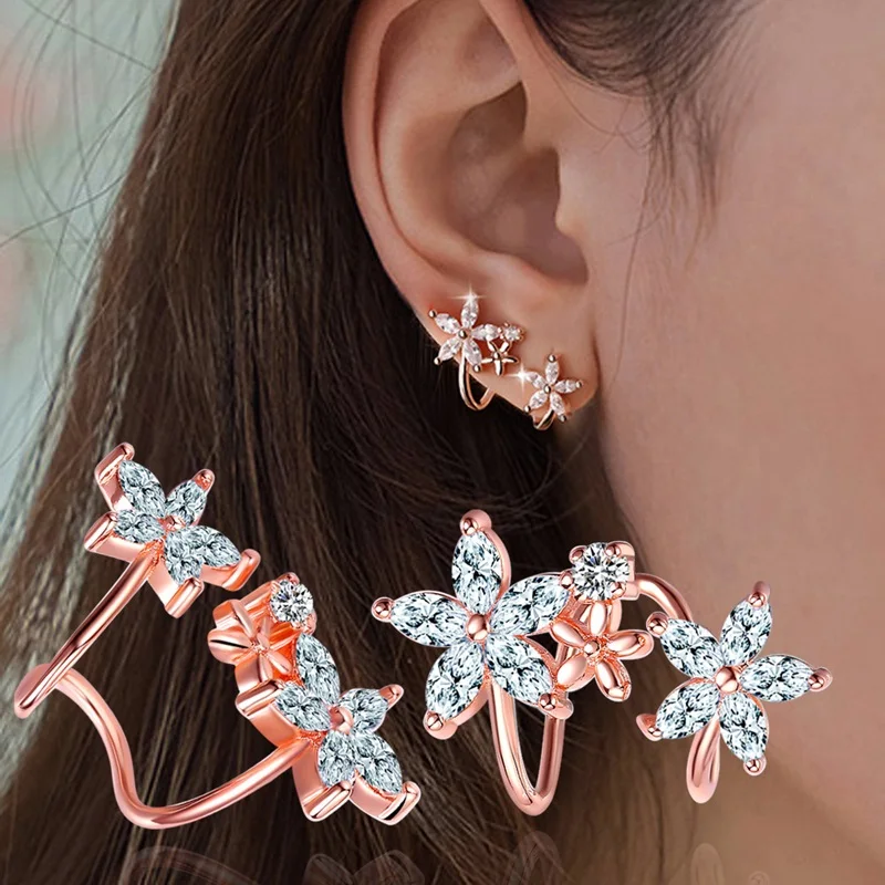 

OMHXZJ Wholesale Personality Fashion OL Woman Girl Gift Blossom White Rose Gold Zircon 30% Sterling Silver Stud Earrings YE112