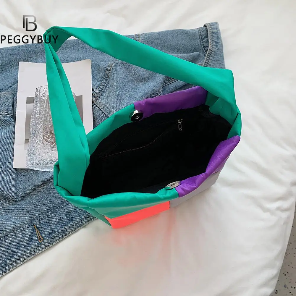 

Fashion Women Canvas Color Patchwork Shoulder Underarm Bag Casual Ladies Small Tote Handbags Purse