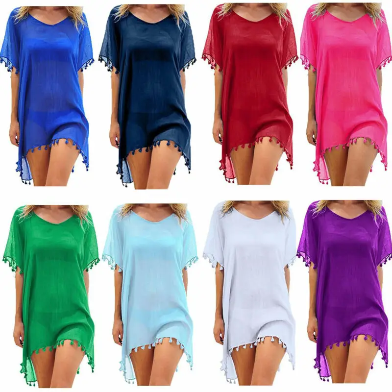 Женская шифоновая пляжная одежда с кисточками купальный костюм летние