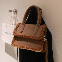 2022 vintage flip tote bag winter new high quality matte pu leather womens designer handbag plush edge shoulder messenger bag