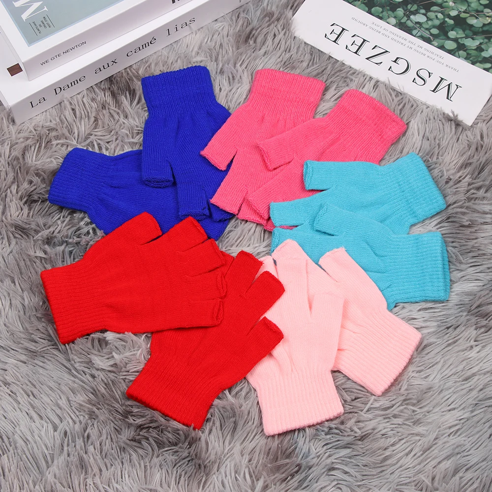 1 пара женские и мужские зимние вязаные перчатки без пальцев теплые короткие