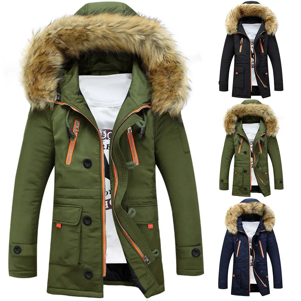 Мужская Зимняя парка теплая плюшевая зимняя куртка с капюшоном и длинными