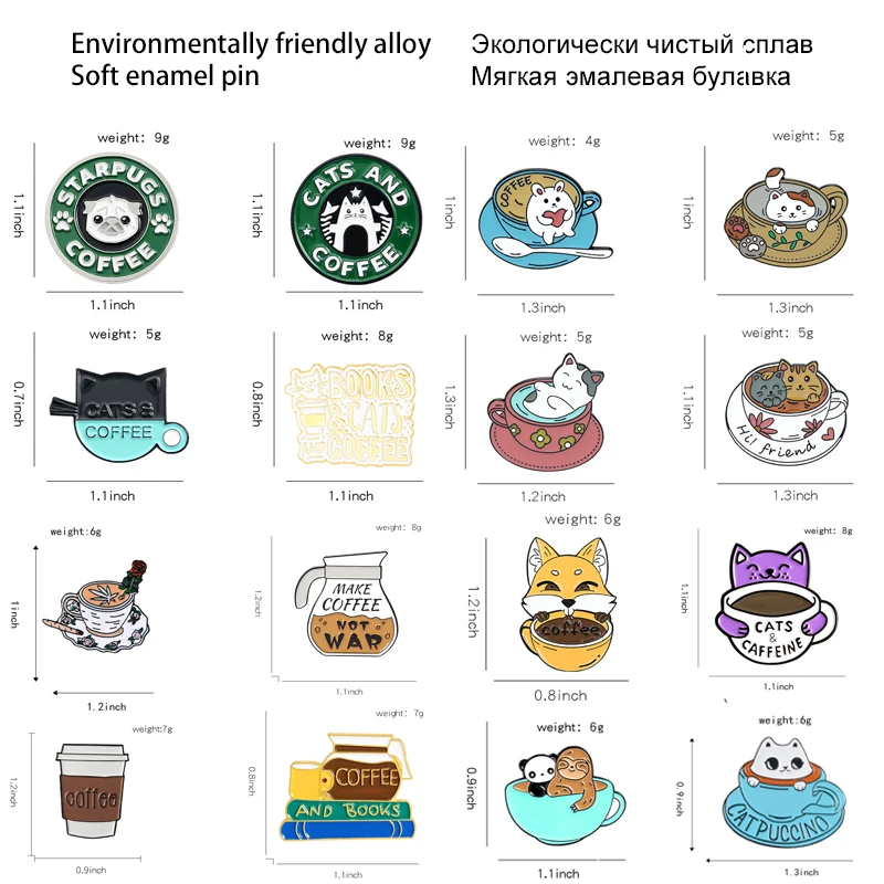 Кофейная тематическая Серия мягкие эмалевые булавки на заказ чашка кошка