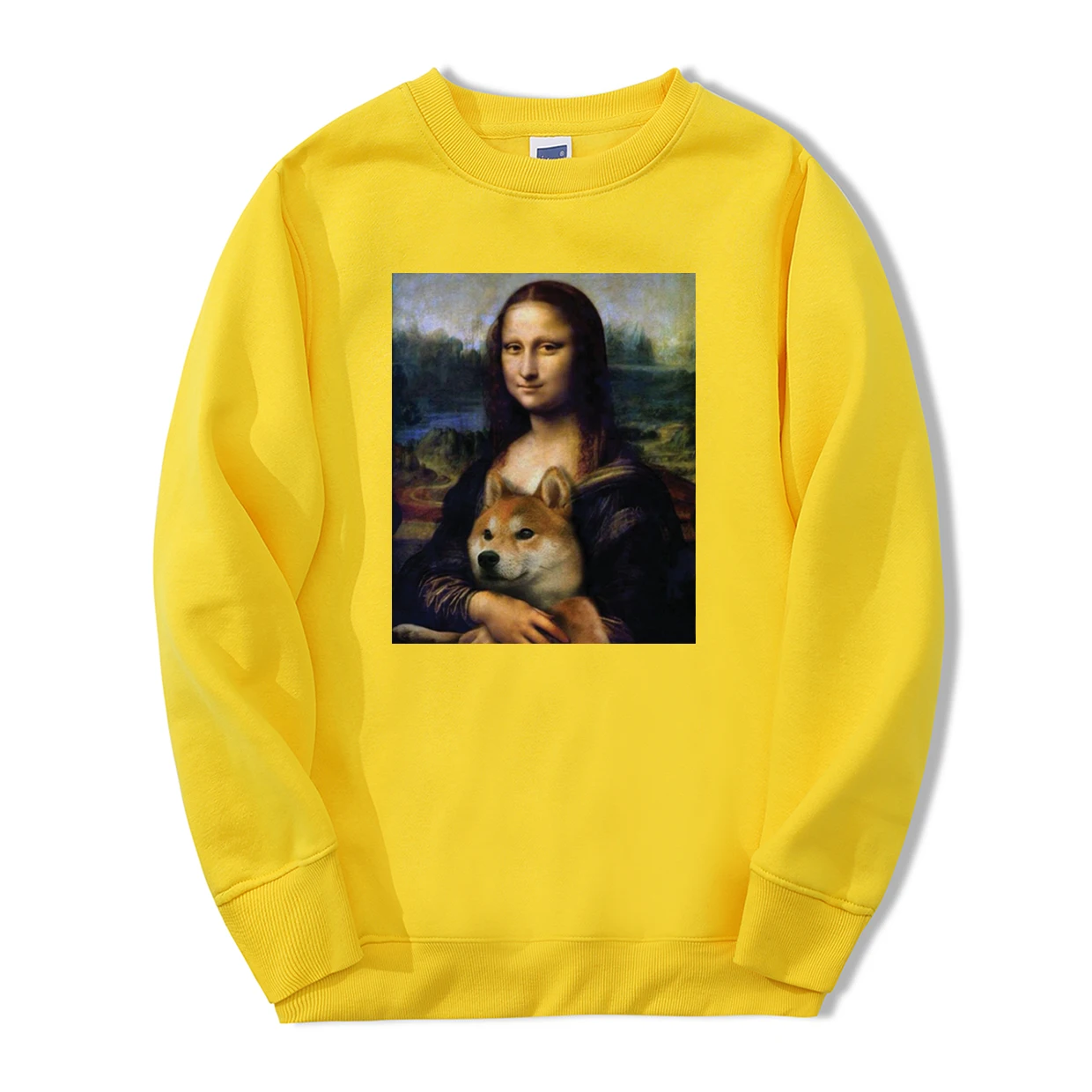 Осень-зима, мужские толстовки с капюшоном Mona Lisa shiba Inu Doge, спортивный костюм, модные мужские флисовые повседневные теплые толстовки в стиле хип-хоп с животными - Цвет: Yellow 6