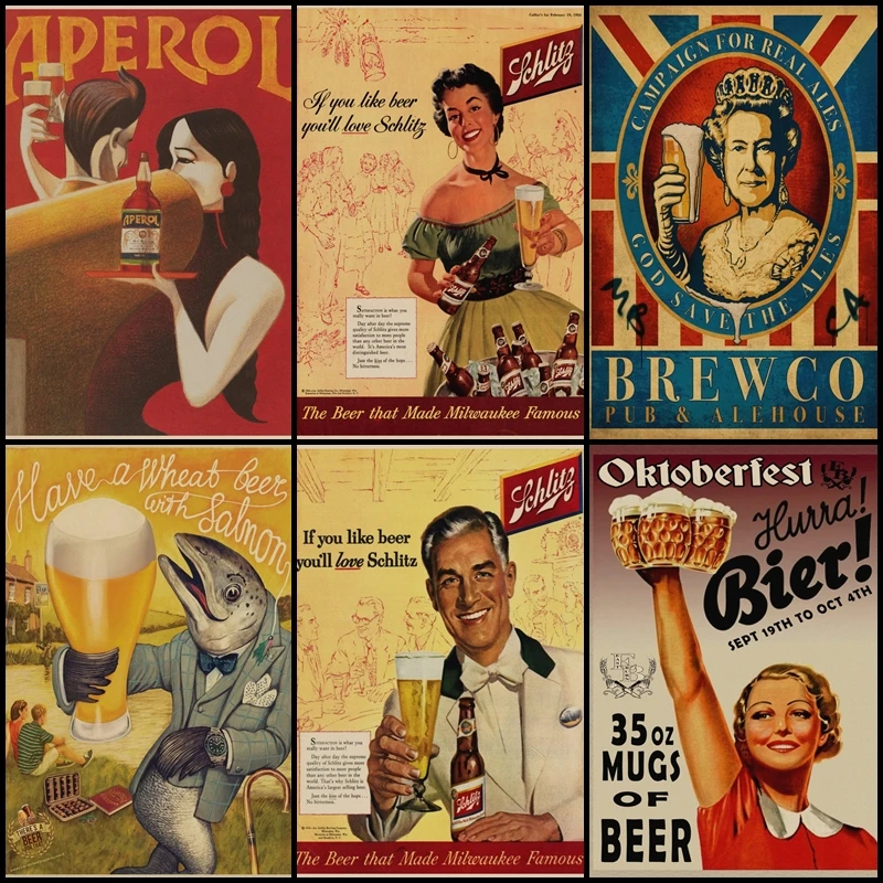 

Buy three to send one Funny beer poster vintage kraft poster coffee shop living room bar beer hotel decoration painting