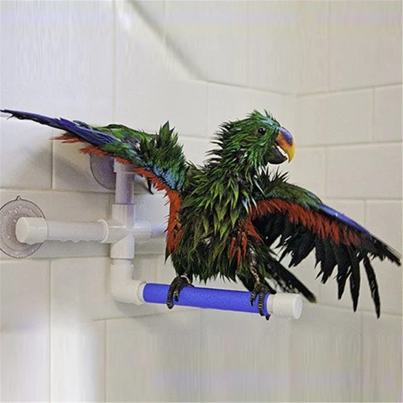 

New Foldable Pet Parrot Bird Standing Platform Rack Toy Stand Bath Shower Perches Suction Wall Cup Birds Toys Accessories