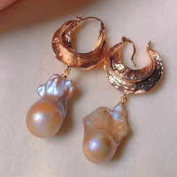 fashion natural multicolor baroque pearl gold 18k earrings gift holiday gifts fashion freshwater women christmas lucky beautiful