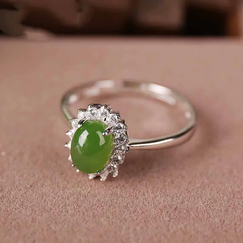 Natural jade and Tianyu women S925 silver-encrusted fashion simple egg face live ring opening | Украшения и аксессуары