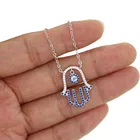 Изысканные 925 серебро ювелирные изделия турецкий Лаки сглаза шарм синий белый cz Хамса для рук рука Фатимы кулон ожерелье 925