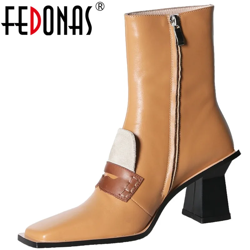 

FEDONAS Fashion Female Shoes Woman Heels 2021 Winter Mixed Colors Genuine Leather High Heels Boots Boots Party Ankle Boots