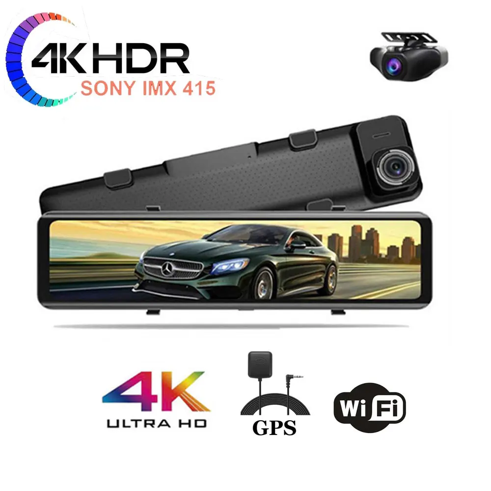 

12" 4K WIFI Car DVR Camera Sony IMX415 Rear View Mirror 1080P Rear Camera Dash Cam Registrar Video Recorder GPS Parking Monitor