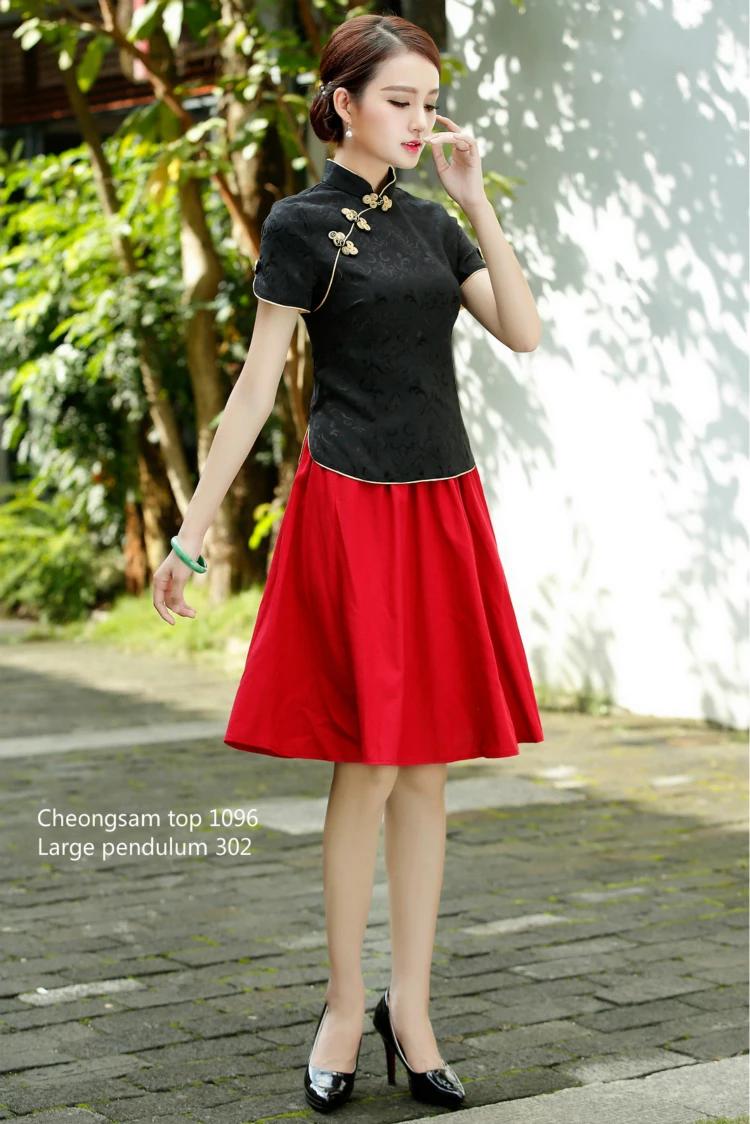 Sheng Coco Black China Blouse Women Traditional Chinese Shirt Clothing Chinese Jacquard Cotton Cheongsam Shirt Flower Buckle Top
