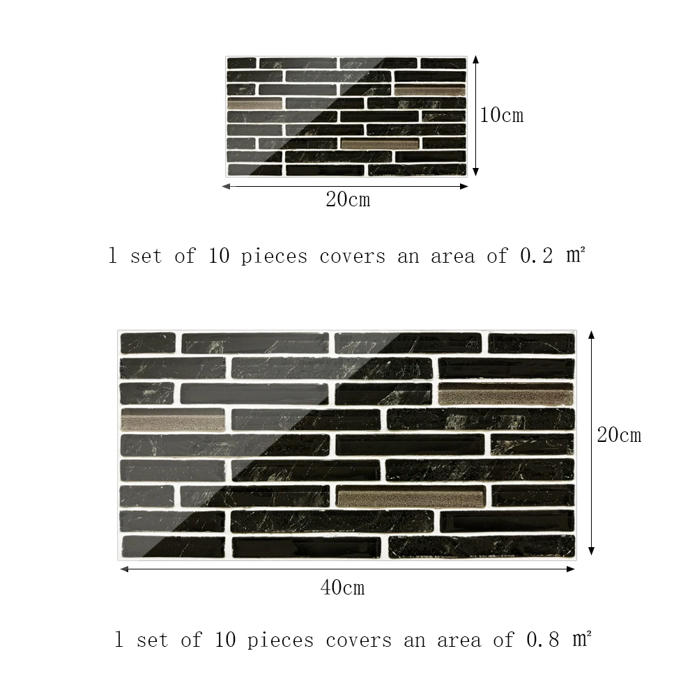 

10pcs Flat Marble Pattern Tiles Sticker Kitchen Bathroom Wardrobe Home Decor Glossy Surface Waterproof Peel & Stick Wall Decals
