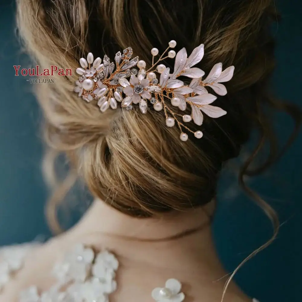 TOPQUEEN HP302 на заказ свадебные аксессуары для волос гребень из розового золота