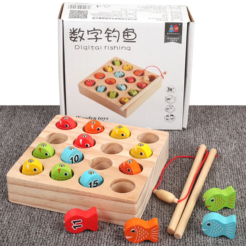 

1 Set Magnetic Digital Fishing Wooden Educational Toy Montessori Parent-child Interactive Game Set for Children Aged 3 Year Over
