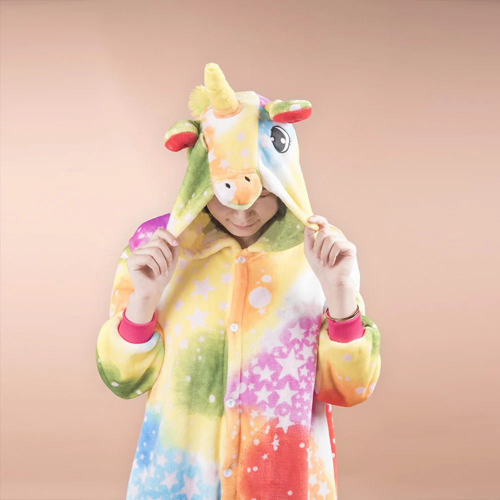 Пижама с единорогом комбинезон для взрослых женская одежда сна цельный зимняя