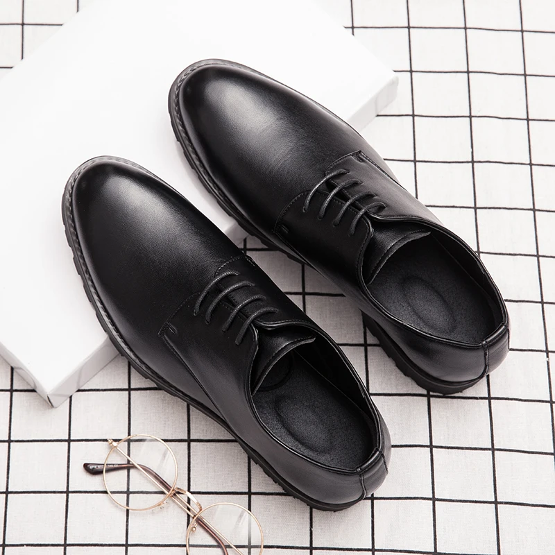 Туфли-оксфорды мужские кожаные с острым носком на шнуровке Осень-зима