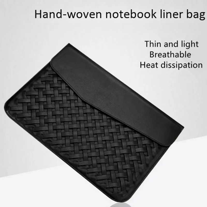 Business Waterproof Laptop Tablet Computer Bags General Hand Weave PU Soft Leather Protective Case Clutch PC Liner Dust Cover