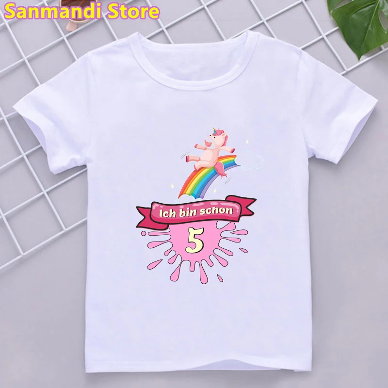 

Ich Bin Schon 2th-7th Birthday Gift/Boys Tshirt Girls Rainbow Unicorn T Shirt 3-13 Years Toddler Children Clothing T-Shirt Tops