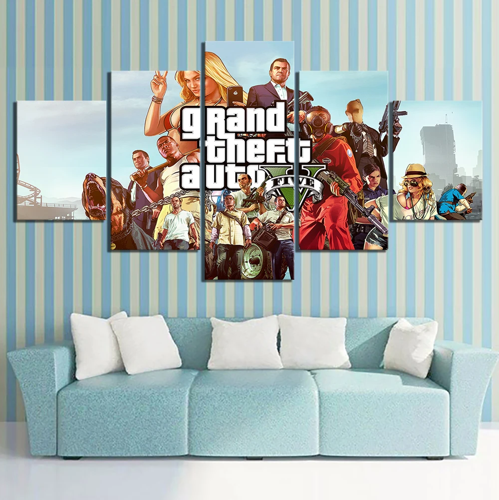 5 шт. игровой постер Grand Theft Auto V картины на холсте GTA HD настенные художественные |
