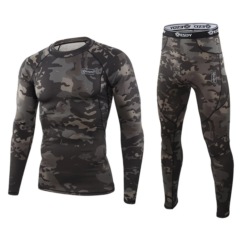 

Thermal Underwear Sets Running Compression Sport Suits Tights Clothes Lovers Men 's Camouflage Casual Trousers Zipper