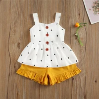 2pcs summer outfit clothes set newborn baby girls sleeveless polka dot button tops and solid color shorts kids girl 0 24m