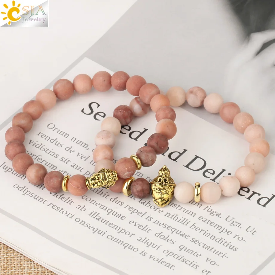 Женский браслет для йоги CSJA ярко-розовый эластичный с бусинами молитв Будды F440 |