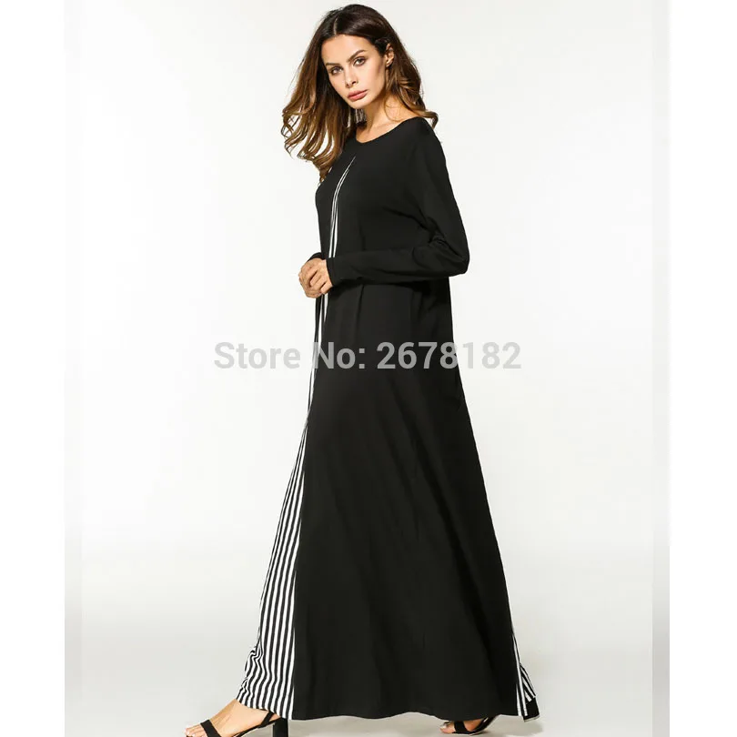 2018 исламский мусульманский хлопок прошитый полосатый длинный рукав свободный