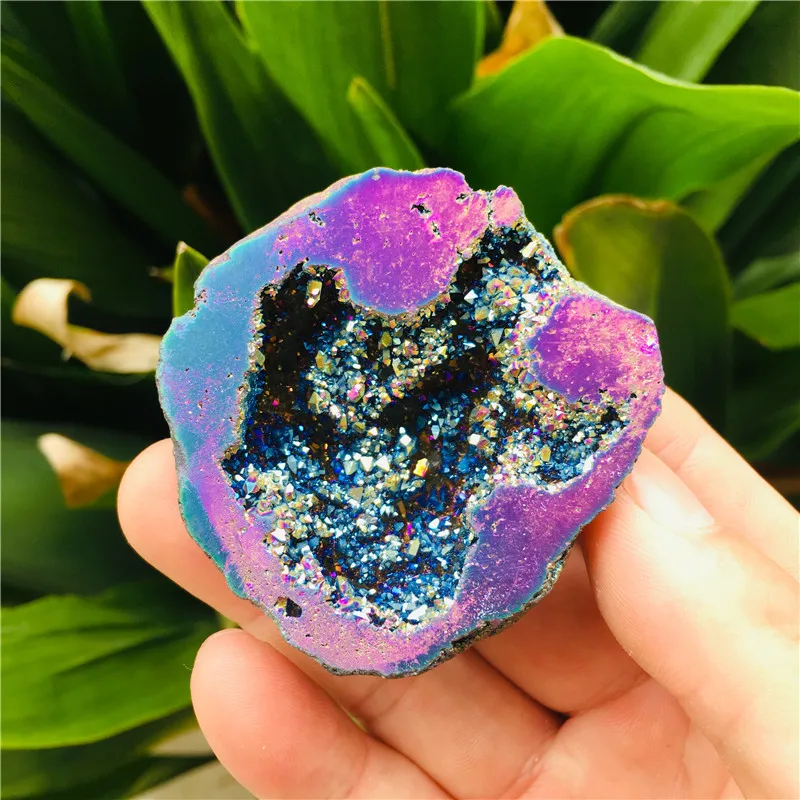 Природный Агат фрагмент жеоды Друза кварц гальваническое покрытие Кластерные